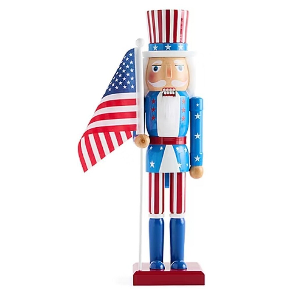 Wooden Nutcracker, 14", PATRIOTIC, July 4, UNCLE SAM WITH USA FLAG # 3 744b,NP